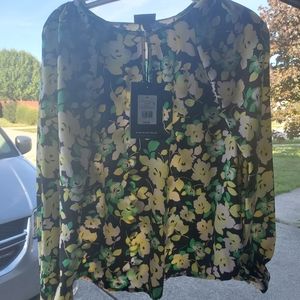 Black floral print blouse